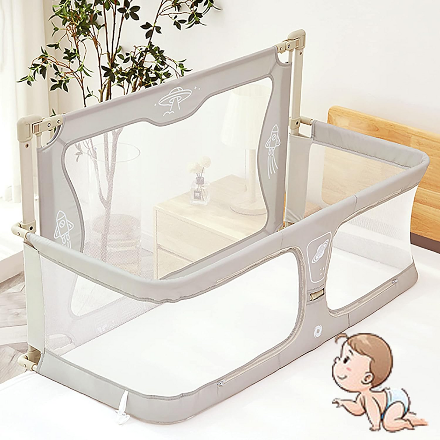 Multifunctional baby bed with foldable crib design
