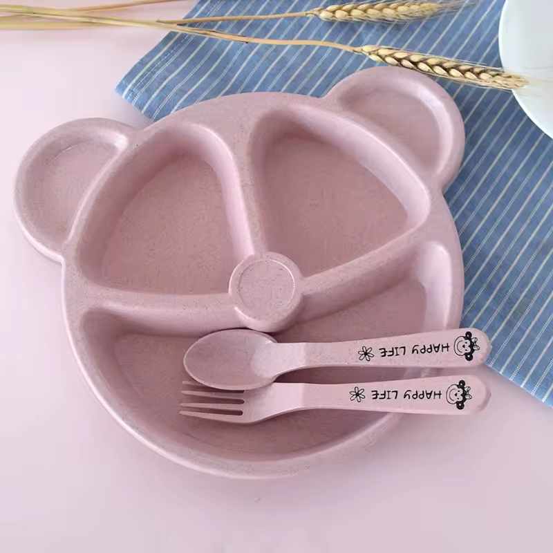 bear shaped kids tableware set for self feeding