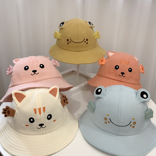 Colorful cotton baby sun hats with animal ears displayed  – perfect for toddlers in spring and summer.