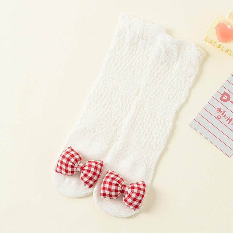 baby socks with red bow design