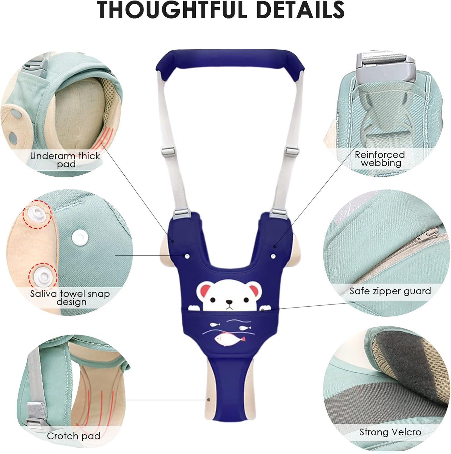 baby walking harness showing padded support and secure straps
