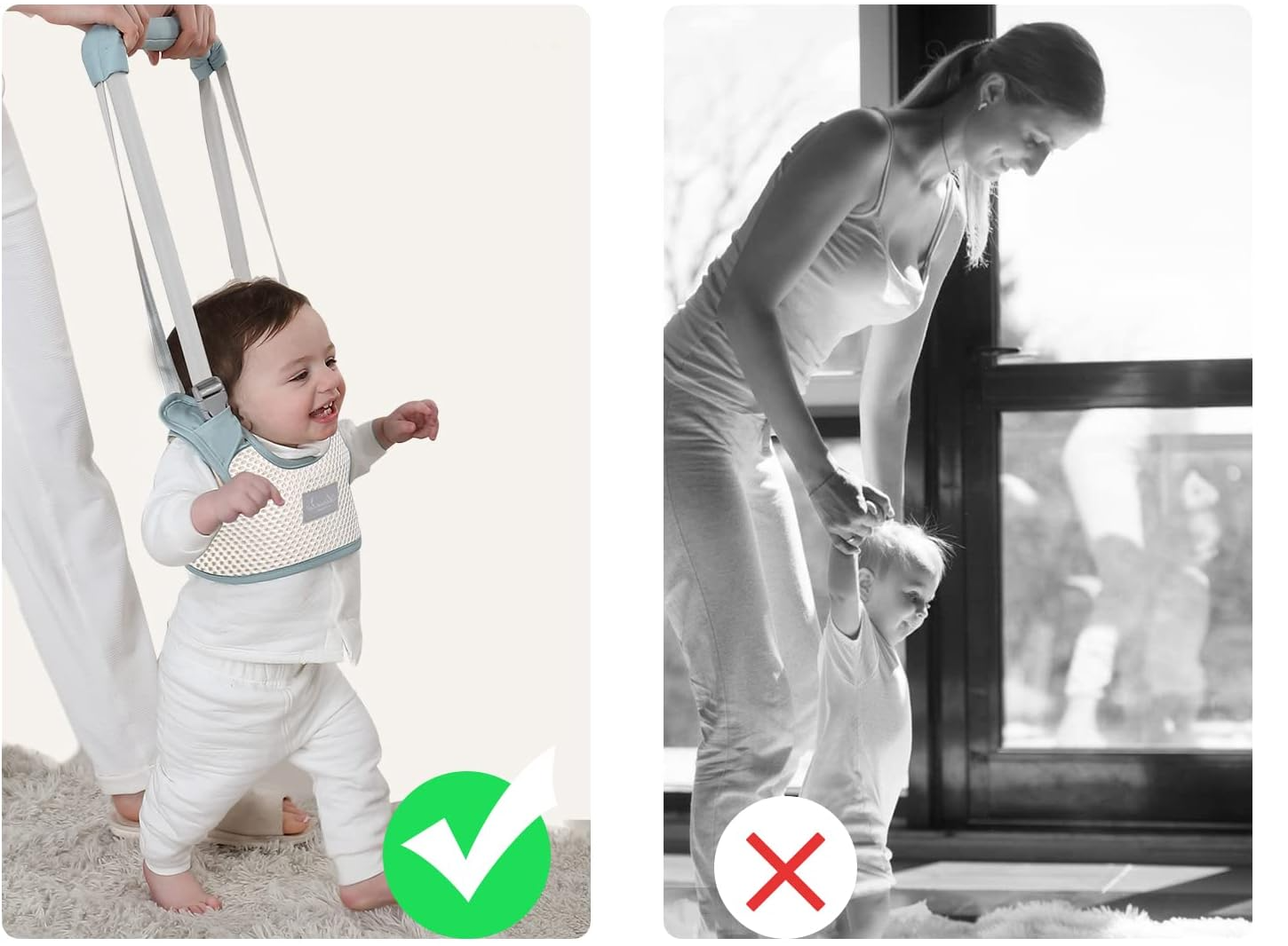comparison of baby walking harness use during early walking practice
