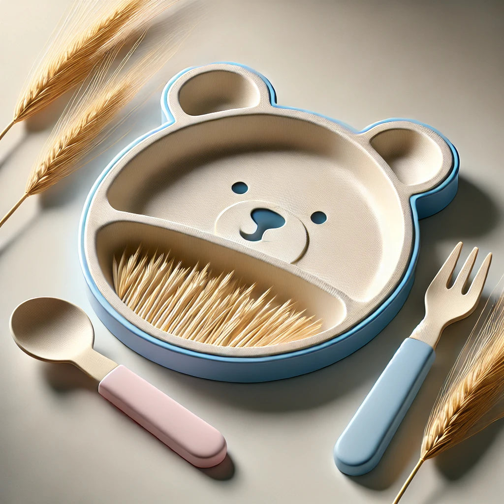 bear shaped kids tableware set for self feeding

