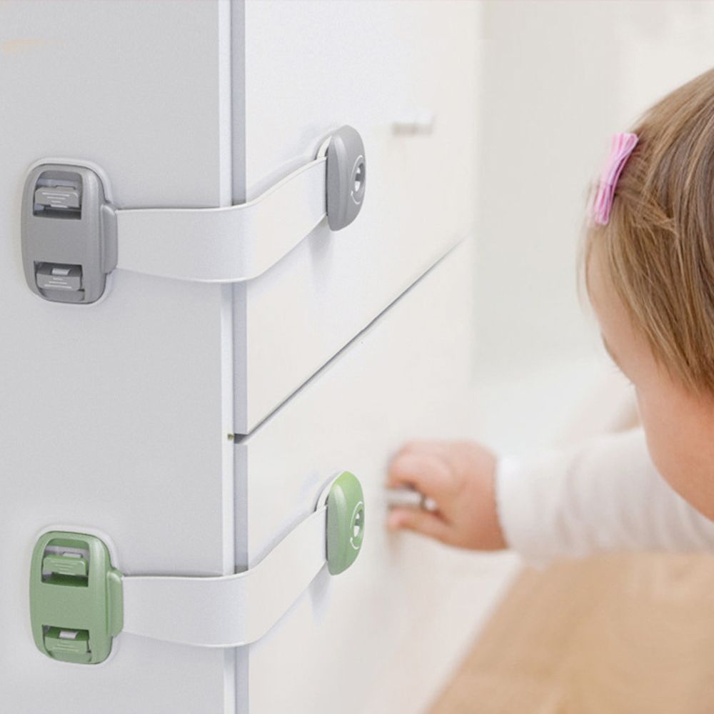 CabinetGuard safety lock straps – adjustable adhesive childproof locks for cabinets, drawers, fridges, and toilets with flexible strap and secure latch  
