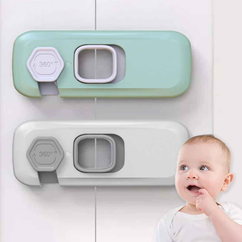 FridgeGuard Pro safety lock – multifunctional adhesive childproof lock with 360° rotating safety latch for fridges, cabinets, drawers, and toilets  
