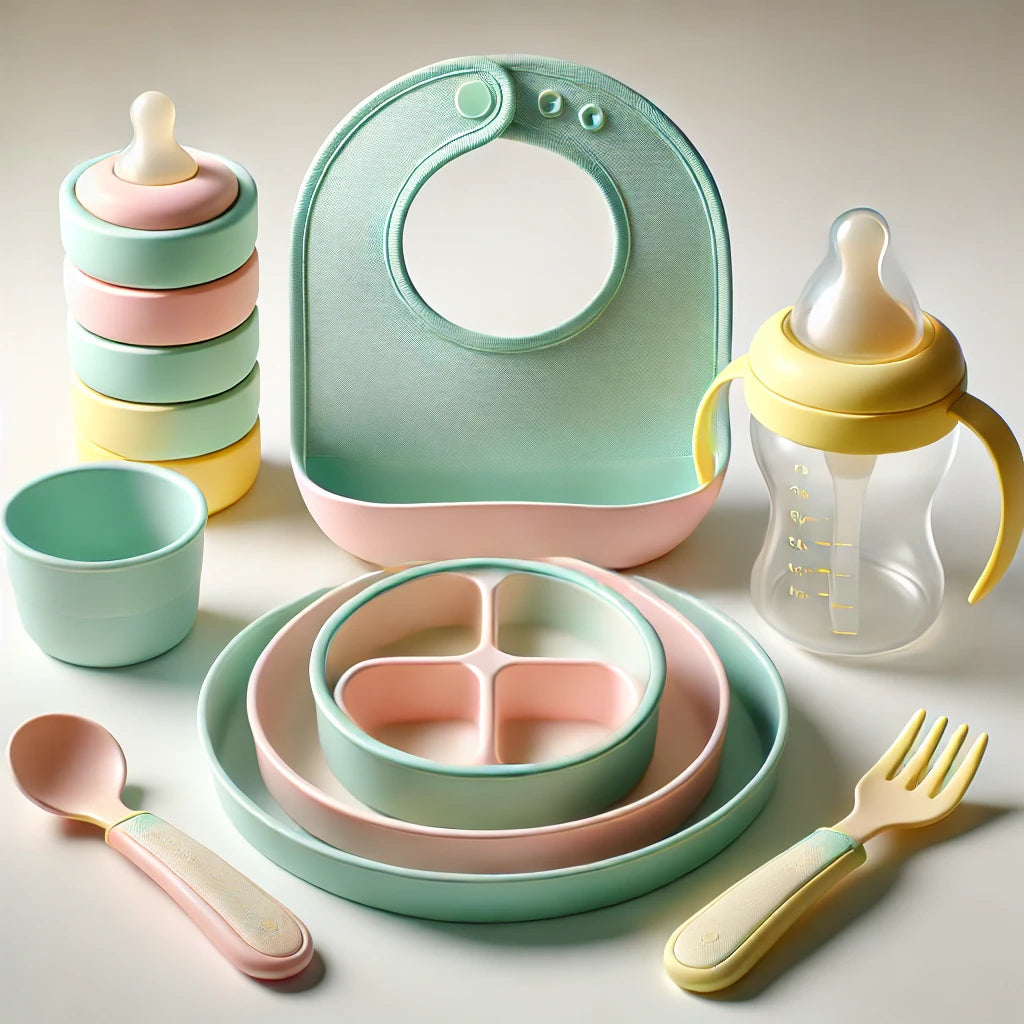 Gentle Feast baby feeding kit – complete silicone weaning set for toddlers with plate, bowl, spoon, and bib  
