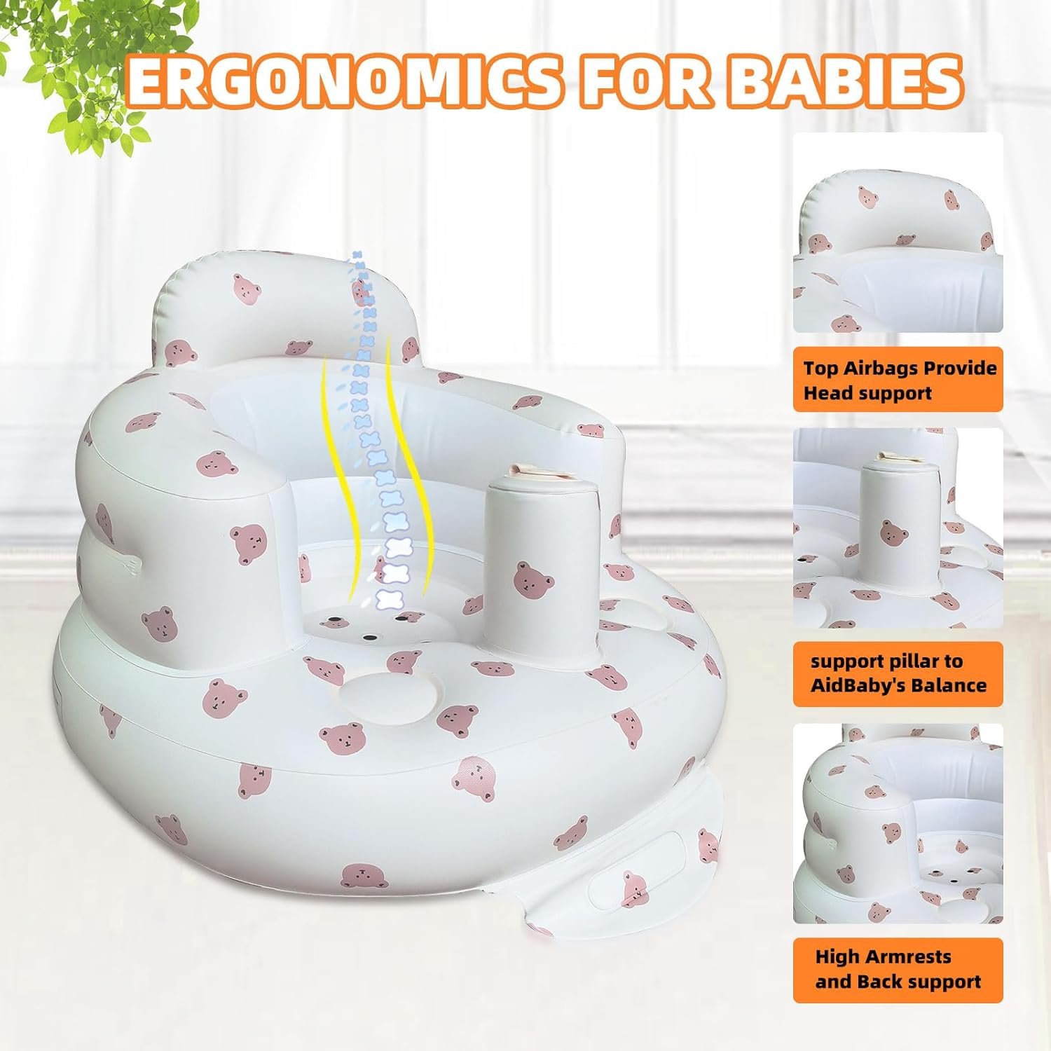 Inflatable baby support seat for sitting practice