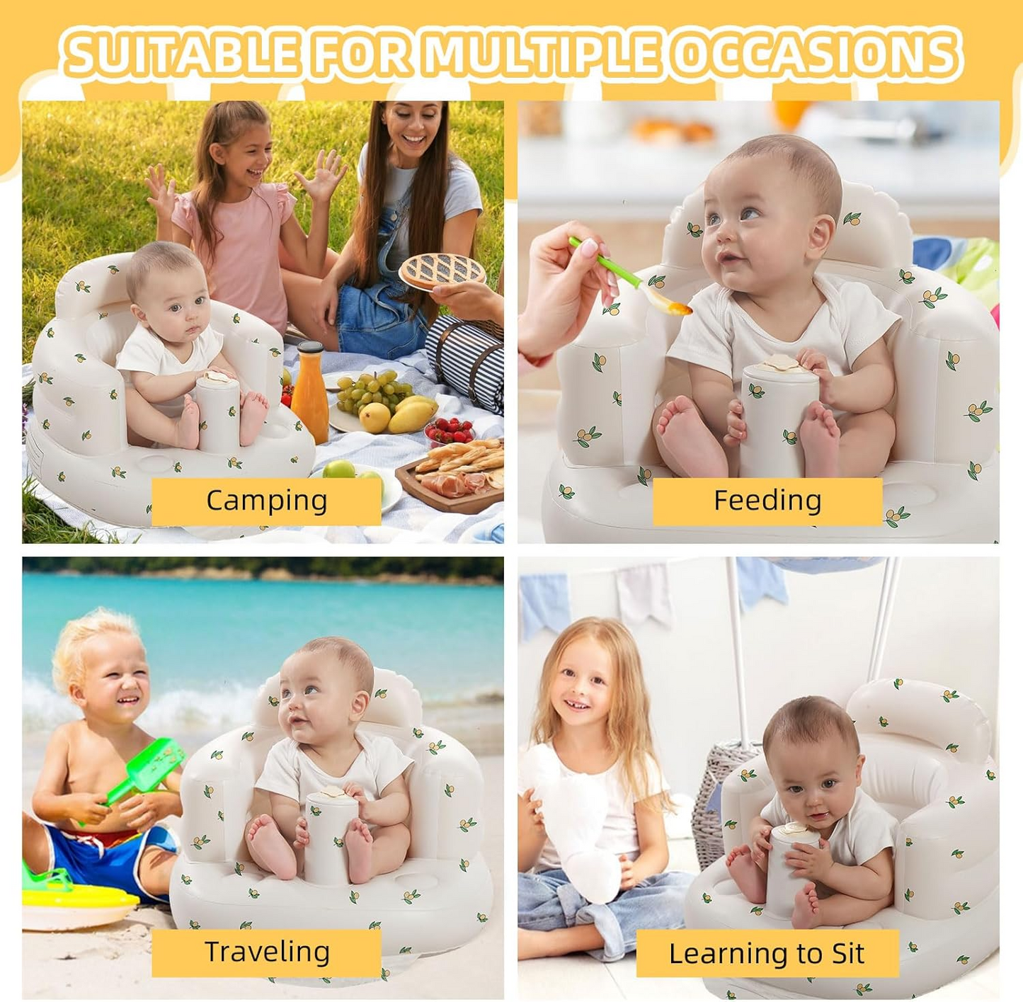 Inflatable baby support seat for sitting practice