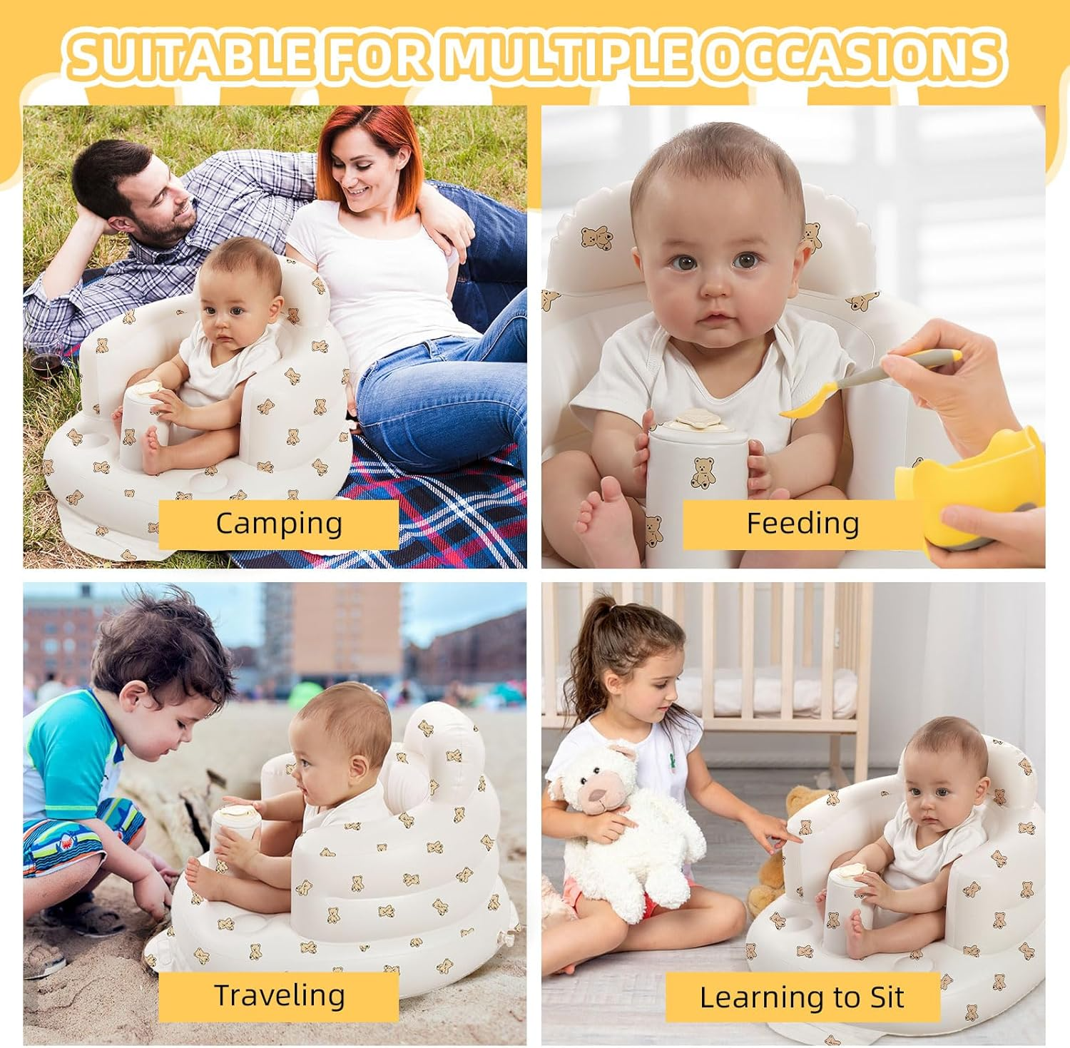 Inflatable baby support seat for sitting practice