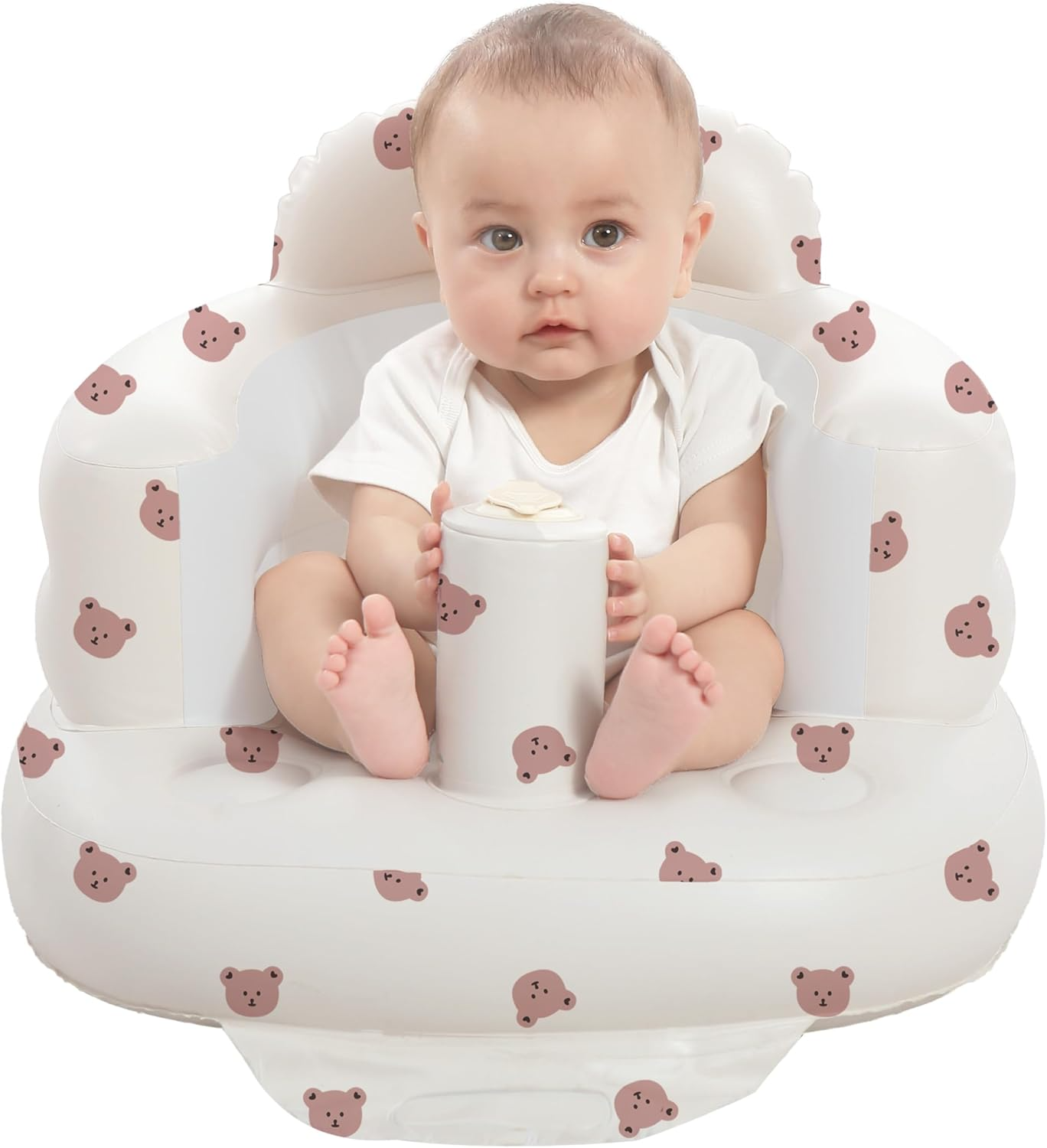 Inflatable baby support seat – BPA-free thick PVC seat with built-in air pump, high backrest, safety air holes, and portable foldable design for toddlers  
