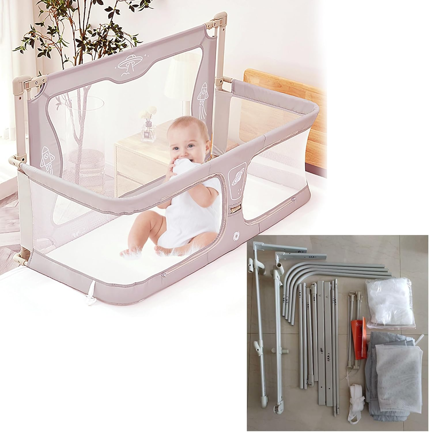 Multifunctional baby bed with foldable crib design