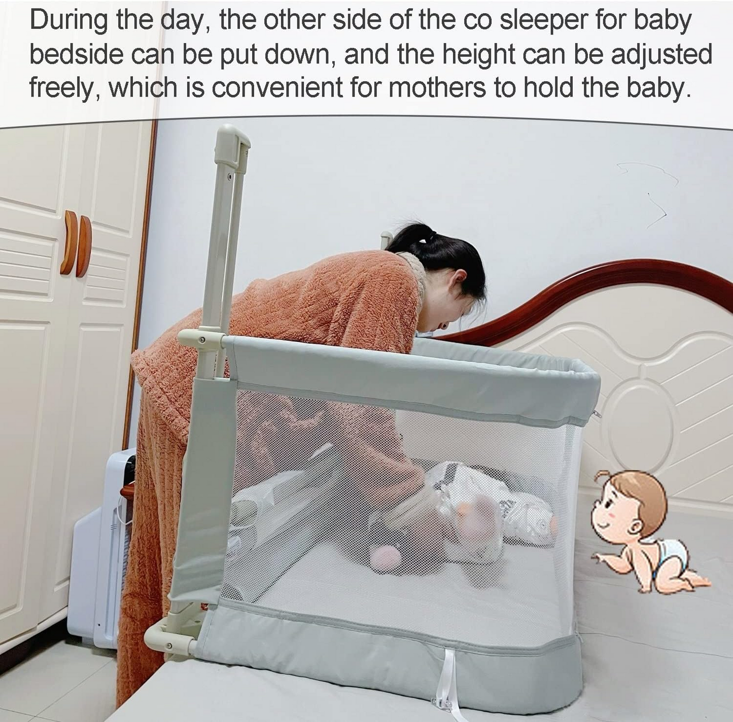 Multifunctional baby bed with foldable crib design