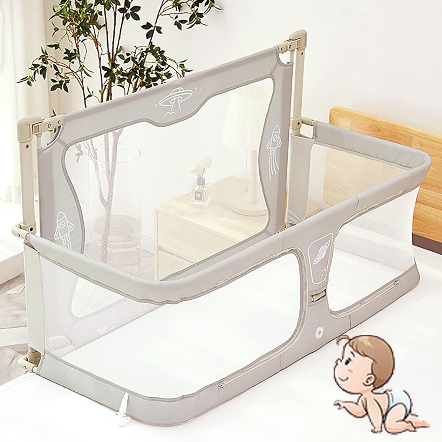 Multifunctional baby bed with foldable crib design