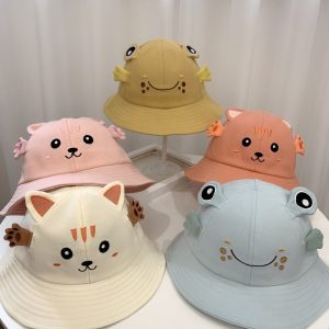 Cotton baby sun hats in different colors and animal designs
