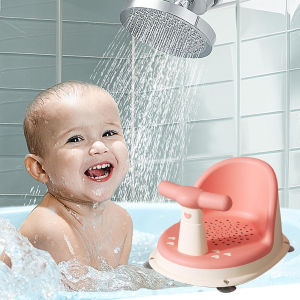 Non-slip baby bath seat with ergonomic backrest and strong suction cups.