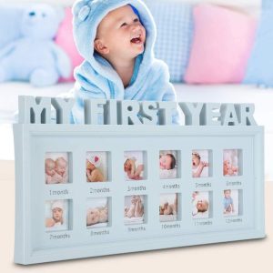 Baby first year photo frame with 12 monthly photo slots