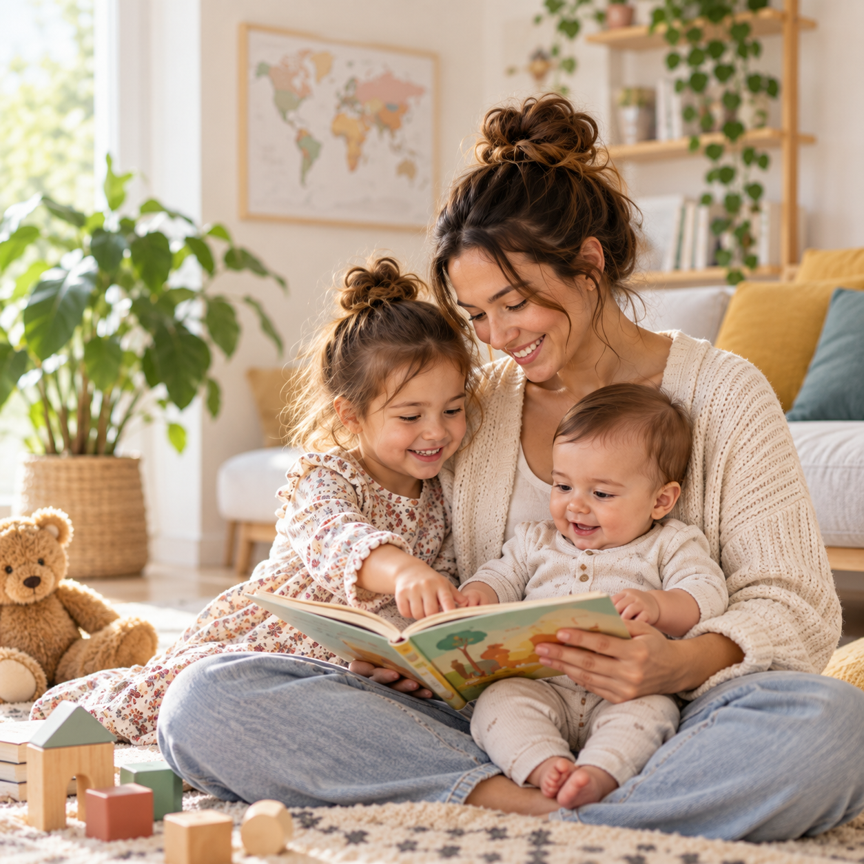 Mother reading with her baby and young child – UNISETS Parenting Guide